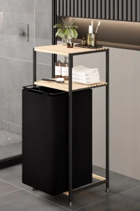 Ahşap Gövdeli 2 Katlı Kirli Çamaşır Sepeti